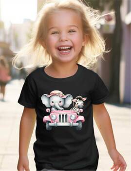 SŁOŃ ZEBRA JEEP SAFARI ZWIERZĘTA. Koszulka bawełniana dla dziewczynki dziecięca rozmiar od 92 do 122 cm