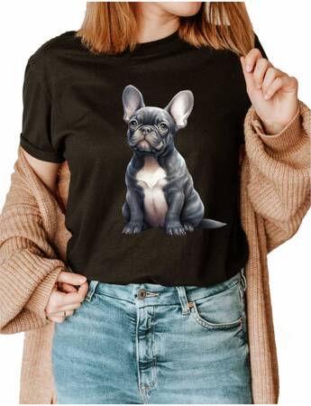 BULDOG FRANCUSKI ODZIEŻ Z TWOIM PSEM PUPILEM #3. Koszulka bawełniana damska z nadrukiem t-shirt 