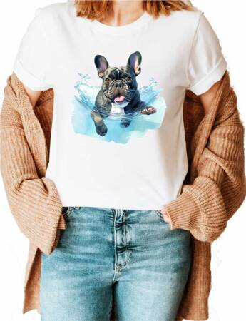 BULDOG FRANCUSKI ODZIEŻ Z TWOIM PSEM PUPILEM #9. Koszulka bawełniana damska z nadrukiem t-shirt 