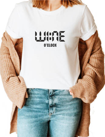 Koszulka damska bawełniana t-shirt WINE WINO O'CLOCK