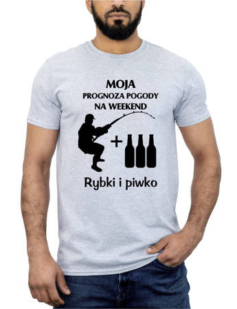 Koszulka męska bawełniana t-shirt PIWKO I RYBKI PROGNOZA POGODY NA WEEKEND