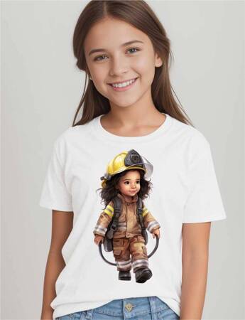 STRAŻAK. STRAŻ POŻARNA. Koszulka bawełniana dla dziewczynki dziecięca rozmiar od 128 do 146 cm
