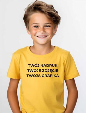 TWÓJ WŁASNY NADRUK GRAFIKA TEKST.  Koszulka bawełniana chłopięca dziecięca rozmiar od 128 do 146 cm