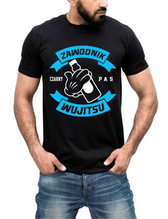 ZAWODNIK CZARNY PAS WUJITSU. Koszulka bawełniana męska z nadrukiem t-shirt