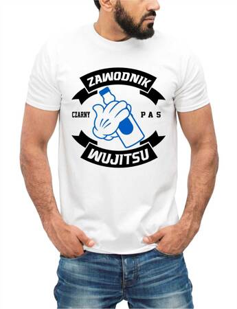 ZAWODNIK CZARNY PAS WUJITSU. Koszulka bawełniana męska z nadrukiem t-shirt